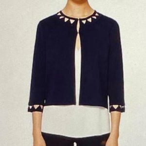 Ted Baker Plisse Cut Out Detail 3/4 Sleeve Cardigan | Size 1 Navy